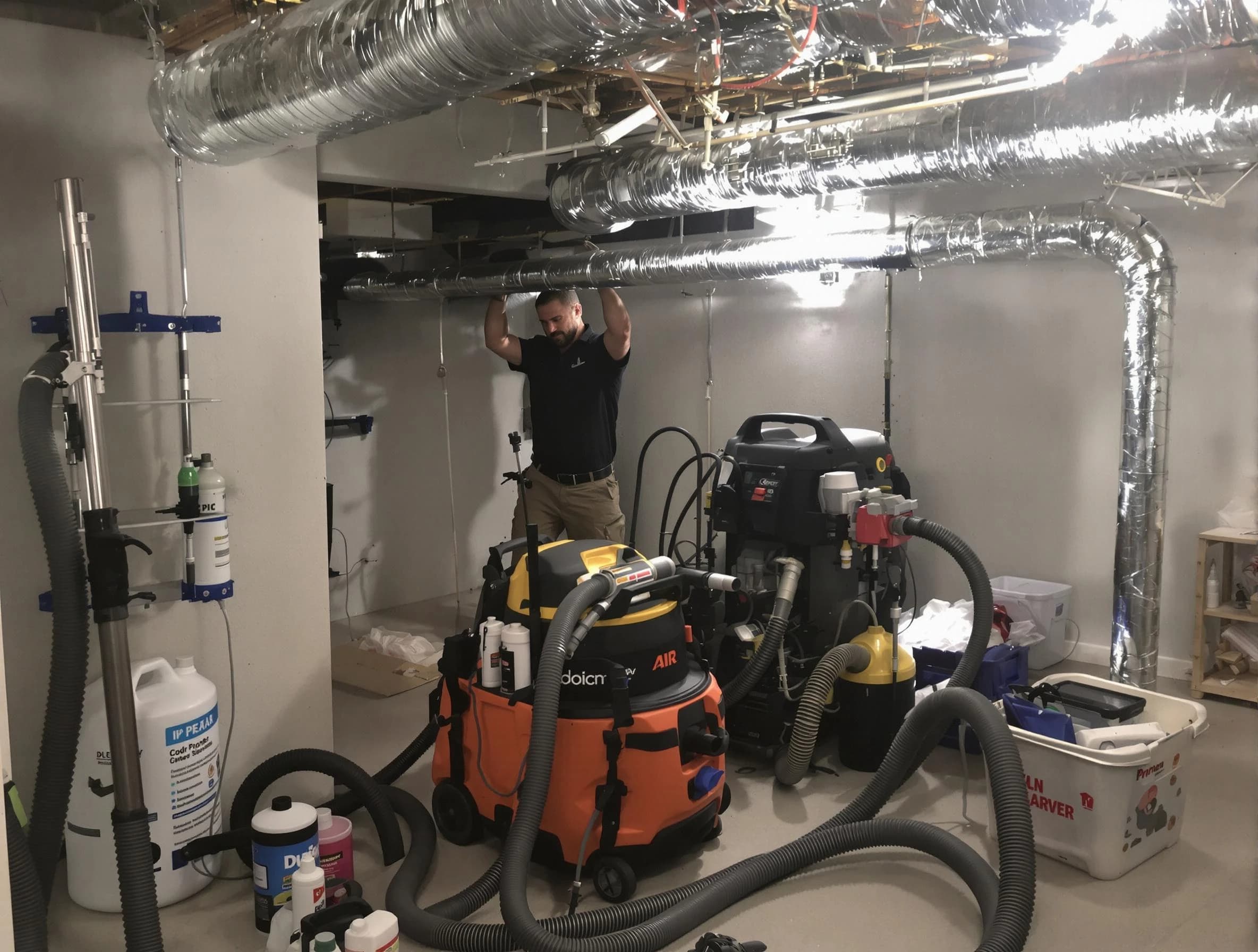 Sherrelwood Air Duct Cleaning specialist performing professional mold removal from air ducts using safety equipment in Sherrelwood