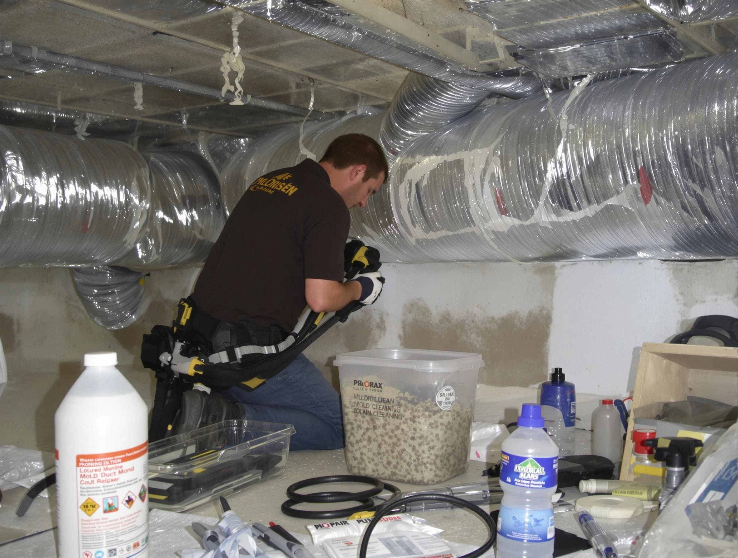 Sherrelwood Air Duct Cleaning specialist performing professional mold removal from air ducts in Sherrelwood