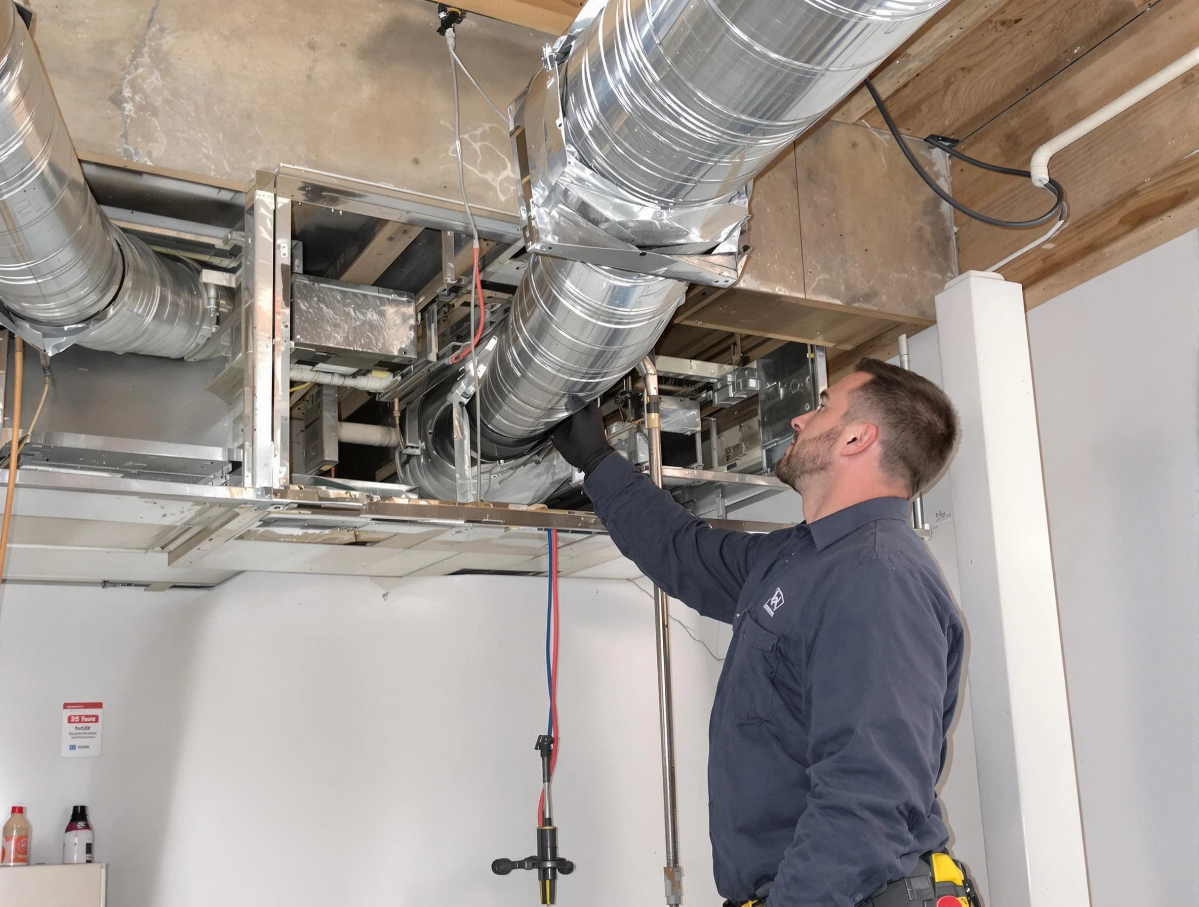 Sherrelwood Air Duct Cleaning technician performing professional air duct repair using specialized tools in Sherrelwood