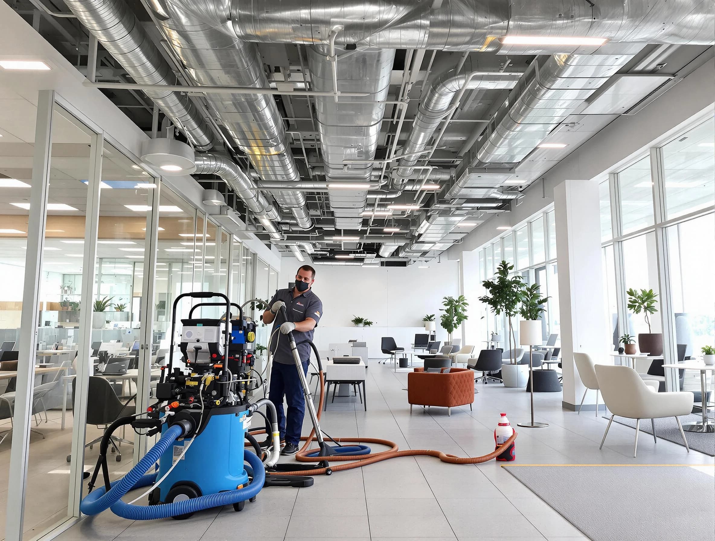 Sherrelwood Air Duct Cleaning team conducting comprehensive commercial duct cleaning at a business location in Sherrelwood