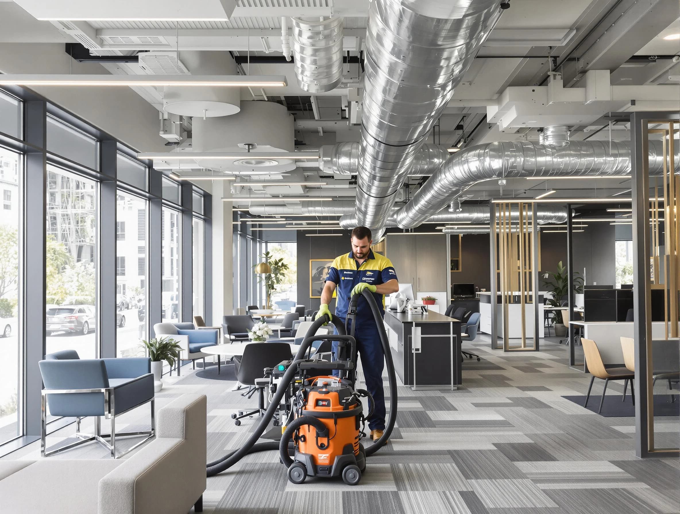 Sherrelwood Air Duct Cleaning team performing thorough commercial duct cleaning at a Sherrelwood business center